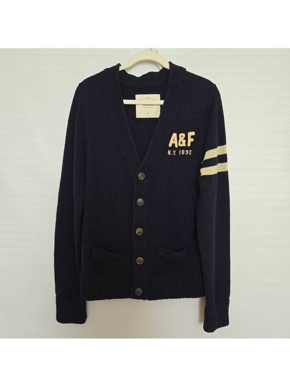ABERCROMBIE & FITCH SWEATER CARDIGAN BLUE Y2K COLLEGIATE ACADEMIA UNISEX LARGE